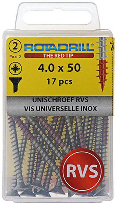 Rotadrill 1039867 - Universalschraube VK PZD Edelstahl 4,0x50mm (17) | 6 Stück