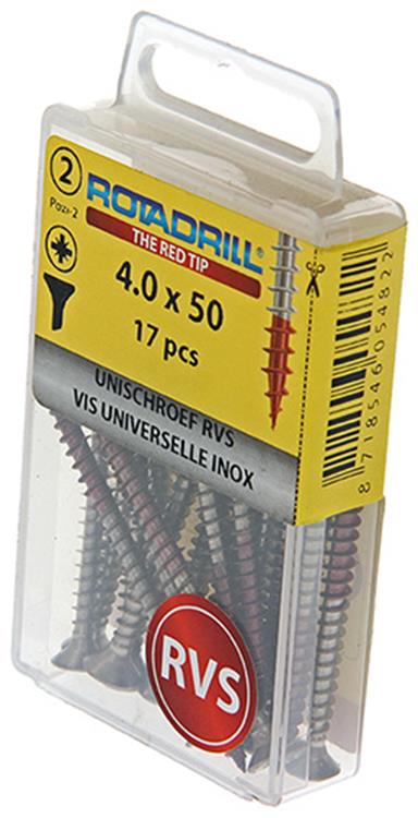 Rotadrill 1039867 - Universalschraube VK PZD Edelstahl 4,0x50mm (17) | 6 Stück