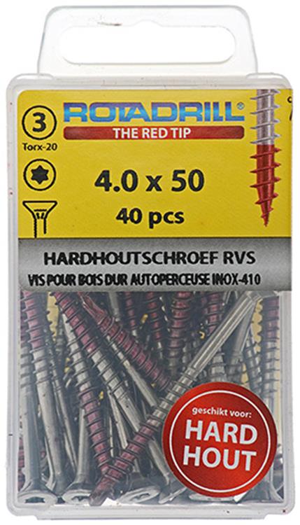 Rotadrill 1039900 – Hartholzschraube selbstschneidend sppls.edelstahl t20 4,0x50mm (40) | 6 Stück