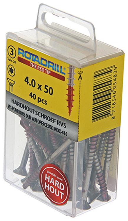 Rotadrill 1039900 – Hartholzschraube selbstschneidend sppls.edelstahl t20 4,0x50mm (40) | 6 Stück