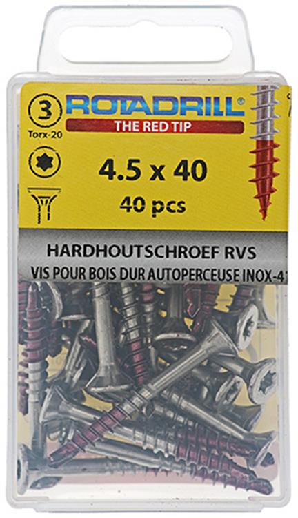 Rotadrill 1039901 – Hartholzschraube selbstschneidend sppls.edelstahl t25 4,5x40mm (40) | 6 Stück