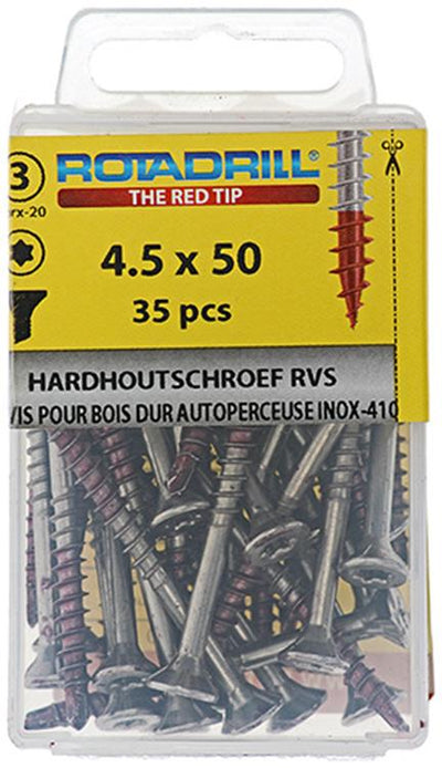 Rotadrill 1039902 – Hartholzschraube selbstschneidend sppls.edelstahl t25 4,5x50mm (35) | 6 Stück
