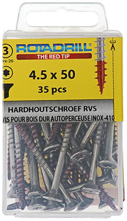 Rotadrill 1039902 – Hartholzschraube selbstschneidend sppls.edelstahl t25 4,5x50mm (35) | 6 Stück