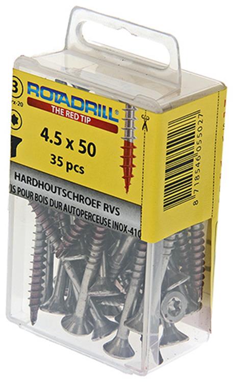 Rotadrill 1039902 – Hartholzschraube selbstschneidend sppls.edelstahl t25 4,5x50mm (35) | 6 Stück