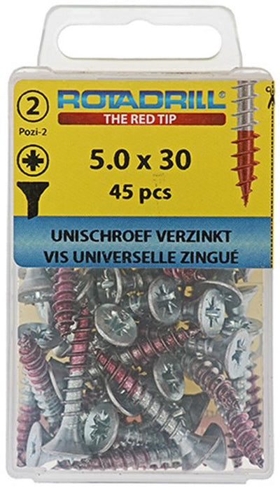 Rotadrill 1039807 - Universalschraube VK PZD VZ 5,0x30mm (45) | 6 Stück