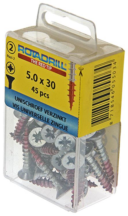 Rotadrill 1039807 - Universalschraube VK PZD VZ 5,0x30mm (45) | 6 Stück