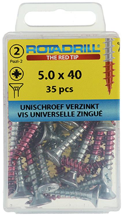 Rotadrill 1039808 - Universalschraube VK PZD VZ 5,0x40mm (35) | 6 Stück