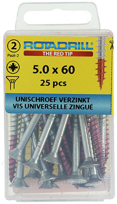 Rotadrill 1039810 - Universalschraube VK PZD VZ 5,0x60mm (25) | 6 Stück
