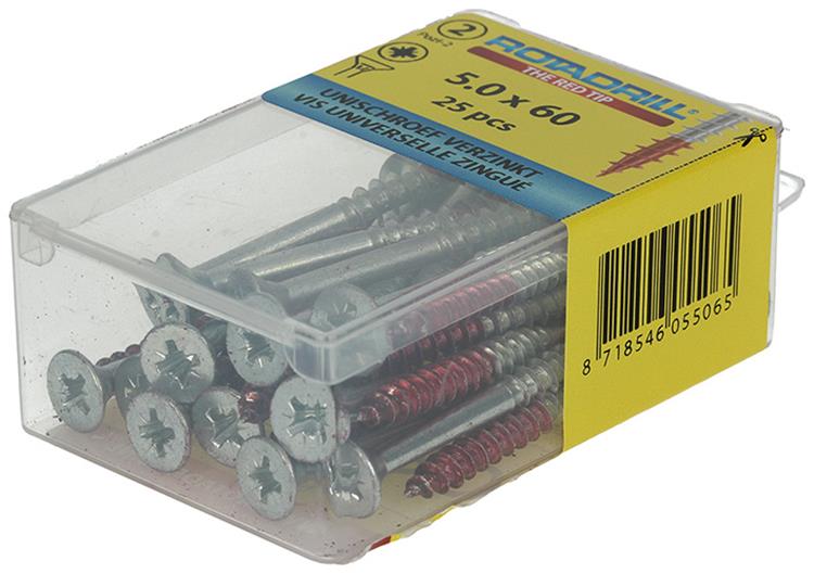 Rotadrill 1039810 - Universalschraube VK PZD VZ 5,0x60mm (25) | 6 Stück