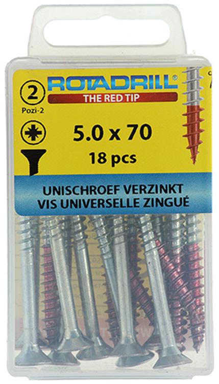 Rotadrill 1039811 - Universalschraube VK PZD VZ 5,0x70mm (18) | 6 Stück