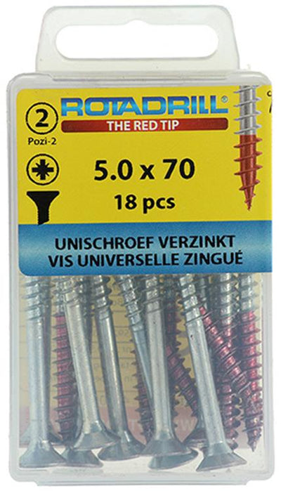 Rotadrill 1039811 - Universalschraube VK PZD VZ 5,0x70mm (18) | 6 Stück