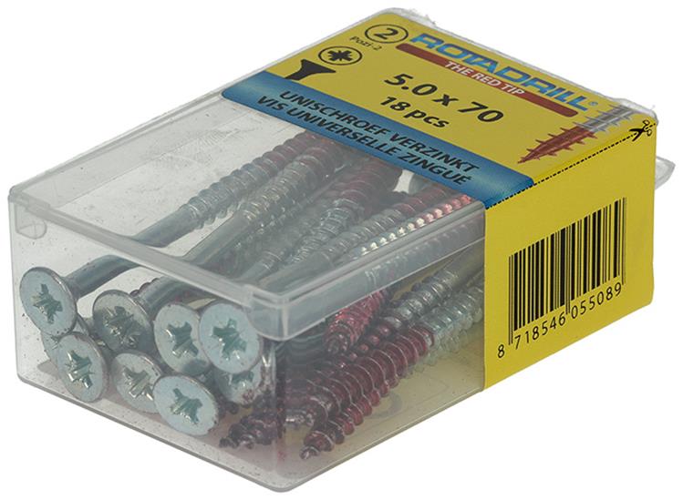 Rotadrill 1039811 - Universalschraube VK PZD VZ 5,0x70mm (18) | 6 Stück