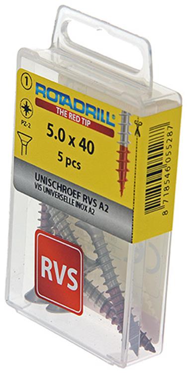 Rotadrill 1039860 – Universalschraube VK PZD Edelstahl-A2 5,0 x 40 mm (5) | 6 Stück