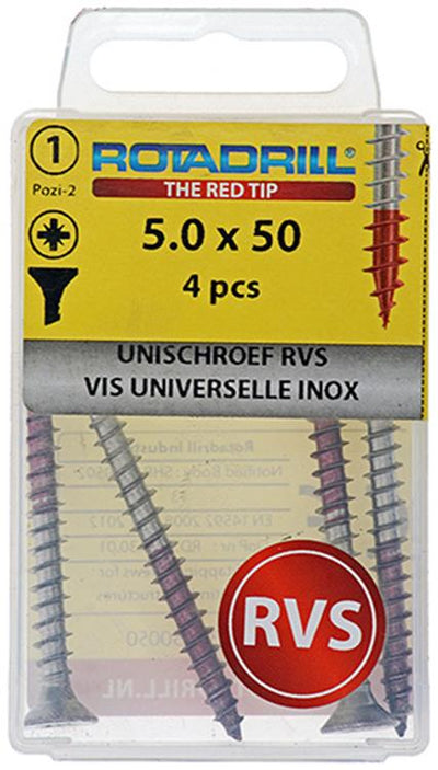 Rotadrill 1039861 – Universalschraube VK PZD Edelstahl-A2 5,0 x 50 mm (4) | 6 Stück