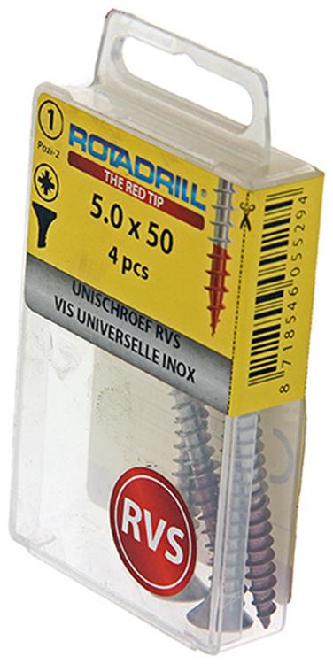 Rotadrill 1039861 – Universalschraube VK PZD Edelstahl-A2 5,0 x 50 mm (4) | 6 Stück