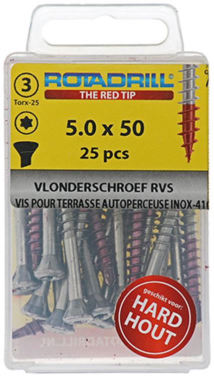Rotadrill 1039907 – Terrassenschraube selbstschneidend sppls.edelstahl t25 5,0x50mm (25) | 6 Stück