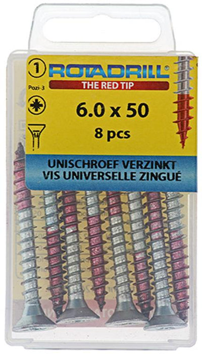 Rotadrill 1039786 - Universalschraube VK PZD VZ 6,0x50mm (8) | 6 Stück