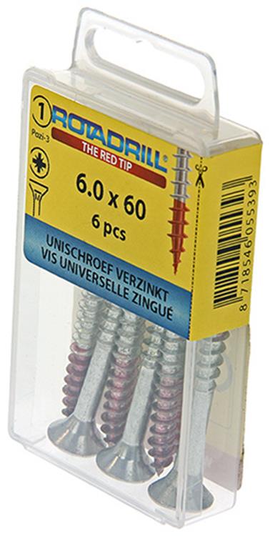 Rotadrill 1039787 - Universalschraube VK PZD VZ 6,0x60mm (6) | 6 Stück