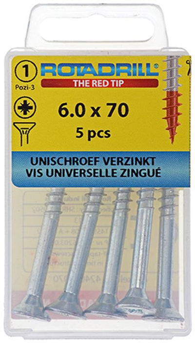 Rotadrill 1039788 - Universalschraube VK PZD VZ 6,0x70mm (5) | 6 Stück