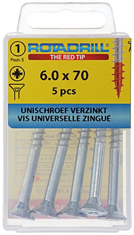 Rotadrill 1039788 - Universalschraube VK PZD VZ 6,0x70mm (5) | 6 Stück