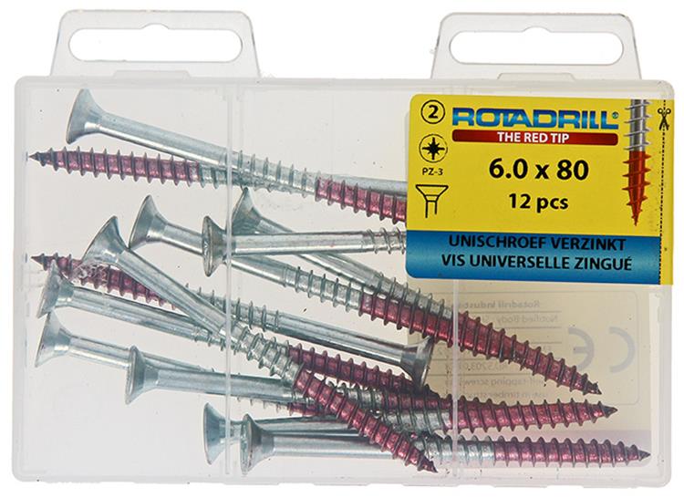 Rotadrill 1039823 - Universalschraube VK PZD VZ 6,0x80mm (12) | 6 Stück