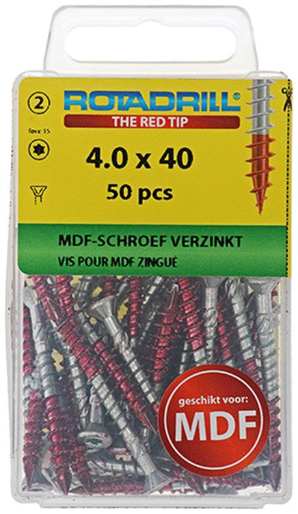 Rotadrill 1039912 - MDF-Schraube 75°-vk tx vz 4,0x40mm (50) | 6 Stück