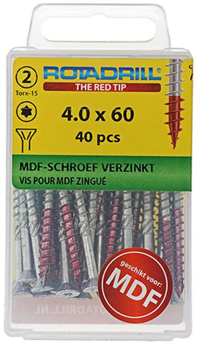 Rotadrill 1039914 - MDF-Schraube 75°-vk tx vz 4,0x60mm (40) | 6 Stück