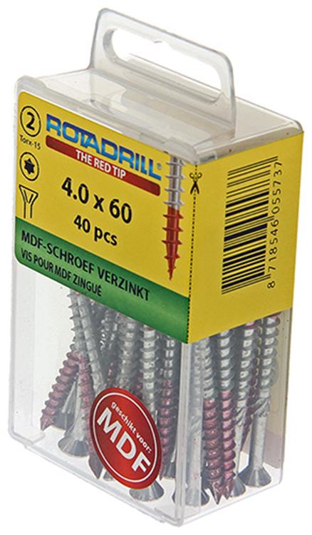 Rotadrill 1039914 - MDF-Schraube 75°-vk tx vz 4,0x60mm (40) | 6 Stück