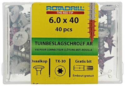Rotadrill 1040019 – Gartenbeschlagschraube Ar-Beschichtung TX 6,0 x 40 mm (40) | 4 Stück
