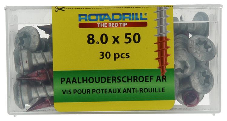 Rotadrill 1040020 – Pfostenhalterschraube Ar-Beschichtung TX 8,0 x 50 mm (30) | 4 Stück