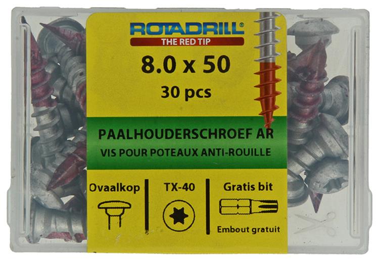 Rotadrill 1040020 – Pfostenhalterschraube Ar-Beschichtung TX 8,0 x 50 mm (30) | 4 Stück