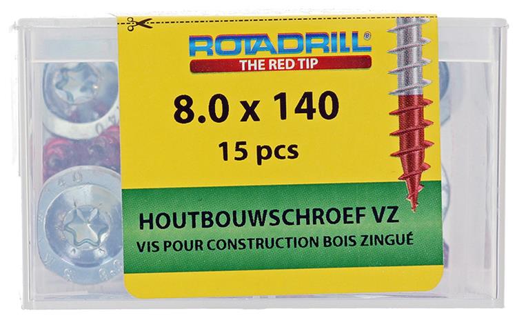 Rotadrill 1040017 - Holzbauschraube Senkkopf VZ TX 8,0x140mm(15) | 4 Stück