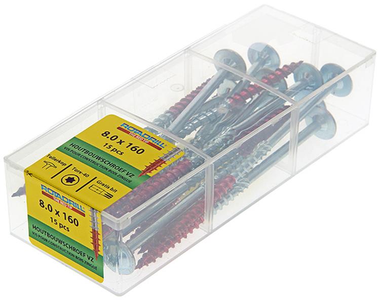 Rotadrill 1040018 - Holzbauschraube Senkkopf vz tx 8,0x160mm(15) | 4 Stück