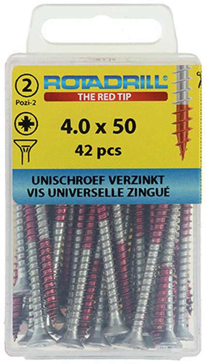 Rotadrill 1039802 - Universalschraube VK PZD VZ 4,0x50mm (42) | 6 Stück