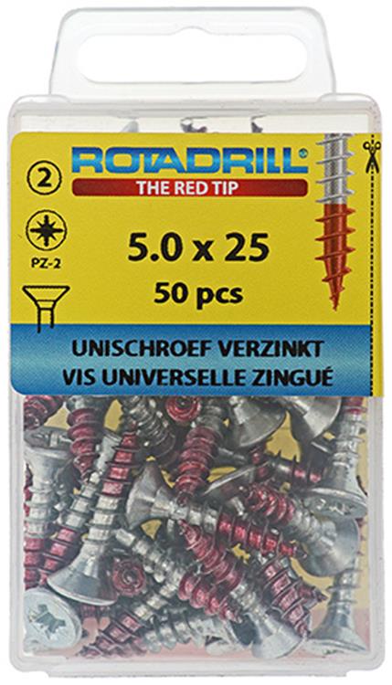 Rotadrill 1039806 - Universalschraube VK PZD VZ 5,0x25mm (50) | 6 Stück