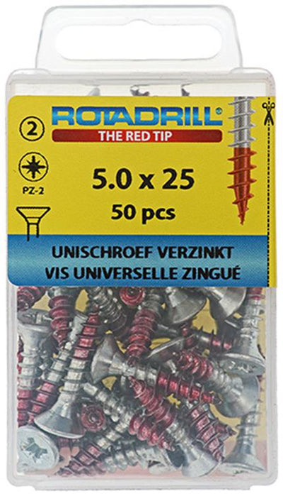 Rotadrill 1039806 - Universalschraube VK PZD VZ 5,0x25mm (50) | 6 Stück