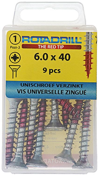 Rotadrill 1039785 - Universalschraube VK PZD VZ 6,0x40mm (9) | 6 Stück