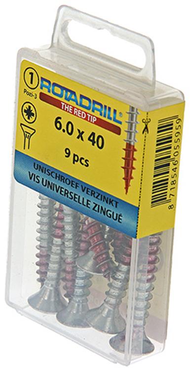 Rotadrill 1039785 - Universalschraube VK PZD VZ 6,0x40mm (9) | 6 Stück