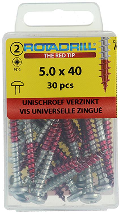 Rotadrill 1039835 - Universalschraube ck pzd vz 5,0x40mm (30) | 6 Stück
