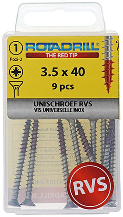 Rotadrill 1039856 – Universalschraube VK PZD Edelstahl-A2 3,5 x 40 mm (9) | 6 Stück