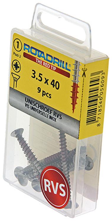 Rotadrill 1039856 – Universalschraube VK PZD Edelstahl-A2 3,5 x 40 mm (9) | 6 Stück