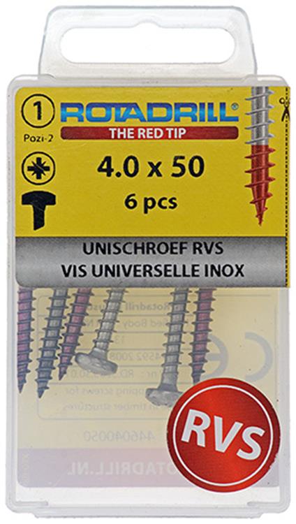 Rotadrill 1039895 – Universalschraube ck pzd Edelstahl 4,0 x 50 mm (6) | 6 Stück