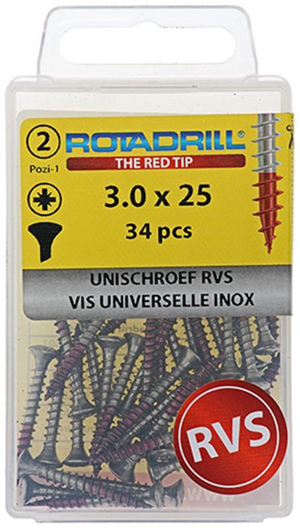 Rotadrill 1039869 – Universalschraube lkpzd Edelstahl-A2 3,0 x 25 mm (34) | 6 Stück
