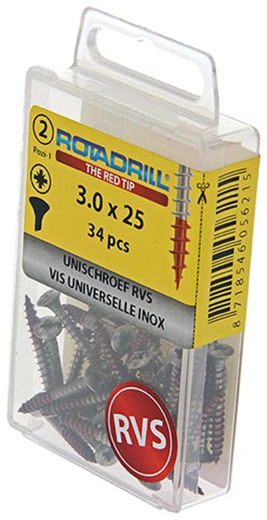 Rotadrill 1039869 – Universalschraube lkpzd Edelstahl-A2 3,0 x 25 mm (34) | 6 Stück