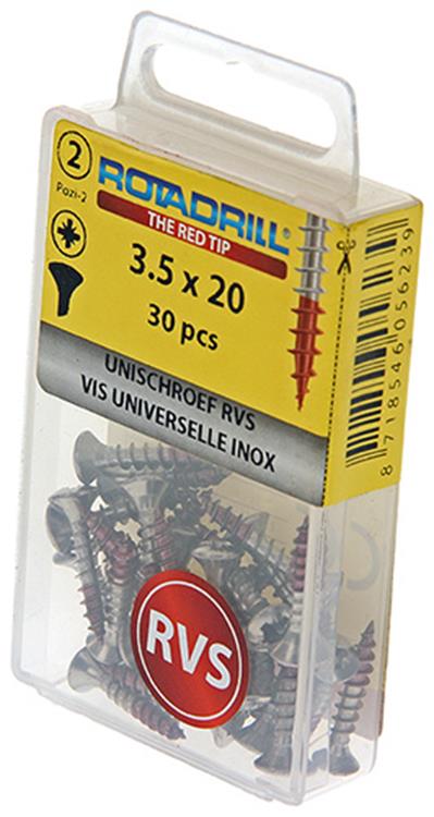 Rotadrill 1039870 – Universalschraube LK PZD Edelstahl-A2 3,5 x 20 mm (30) | 6 Stück