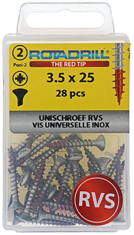 Rotadrill 1039871 – Universalschraube LK PZD Edelstahl-A2 3,5 x 25 mm (28) | 6 Stück