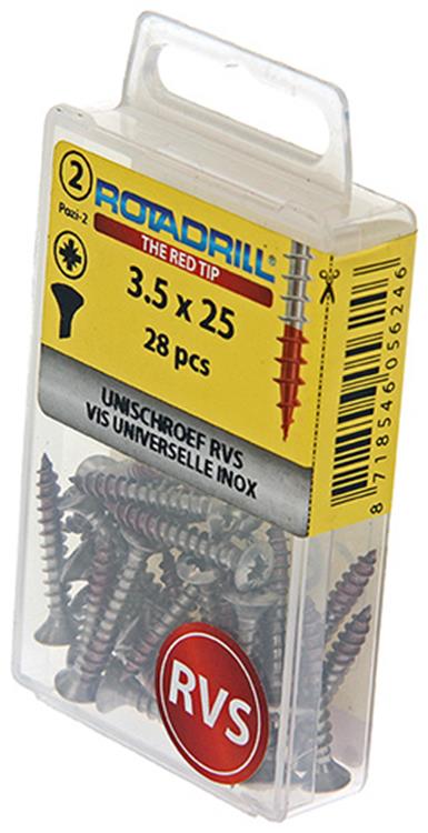 Rotadrill 1039871 – Universalschraube LK PZD Edelstahl-A2 3,5 x 25 mm (28) | 6 Stück