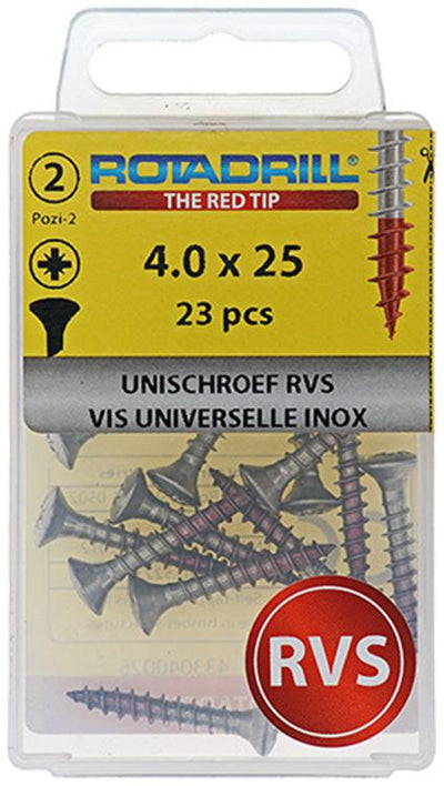 Rotadrill 1039872 – Universalschraube LK PZD Edelstahl-A2 4,0 x 25 mm (23) | 6 Stück