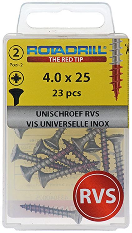 Rotadrill 1039872 – Universalschraube LK PZD Edelstahl-A2 4,0 x 25 mm (23) | 6 Stück