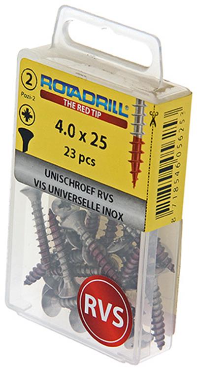 Rotadrill 1039872 – Universalschraube LK PZD Edelstahl-A2 4,0 x 25 mm (23) | 6 Stück